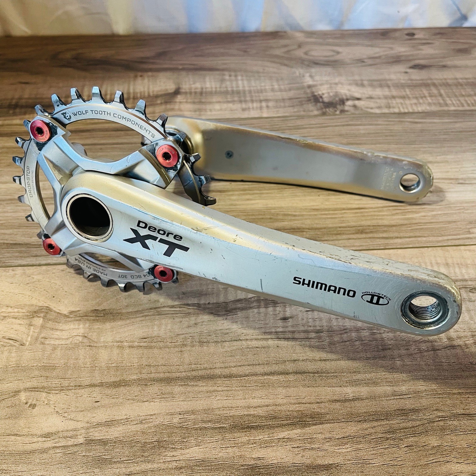 Used Shimano Deore XT FC-M770 Crankset 175 Single Speed Wolf Tooth 30T Stainless