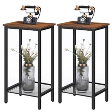 Tall Side Tables Set of 2, Industrial End Telephone Table with Adjustable Mes...