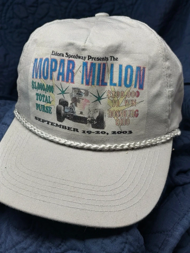 VTG 2003 Mopar Million Eldora Speedway Racing Hat Gray Rope Trucker Cap USA Car - Image 2 of 4