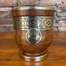 Premium Handmade Algarrobo Wood Mate Cup with Hand-Chiseled Alpaca Accents 