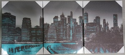 New York City Panoramic Skyline Canvas Wall Art -3 Panels-(12'' x 16'') NEW/SEALED