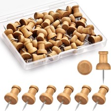 40Pcs Wood Push Pins, Thumb Tacks for Decorative, Wooden Pins and Tacks, Cork Bo