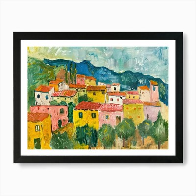 Ruhiger Weiler Gemälde inspiriert B gerahmt Wandbild Poster Leinwanddruck Bild