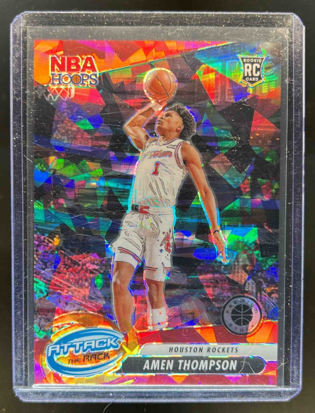 2023-24 Hoops Premium Stock Amen Thompson Attack the Rack RC Red Ice #35/99