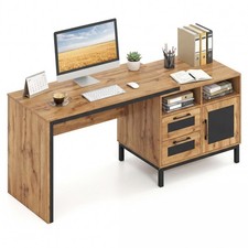 24" Farmhouse Off White Executive Desk Locking Drawers Table Storage Wide Study