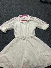 ASOS DESIGN Mini Shirt Dress W/ Puff Sleeves - WHITE Size 10 NWT