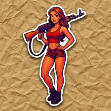 Gun Girl Sticker 3.5 inch Ak47 Vinyl Decal Waterproof High Resolution