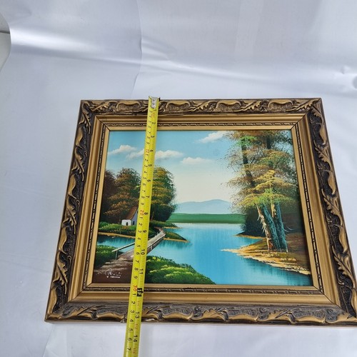 SIGNIERT - Pevinti - ÖL AUF PAPPE GEMÄLDE FLUSSSZENE ca. 15x13" - Bild 8 von 9