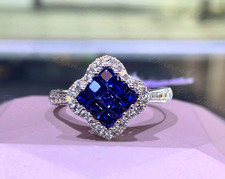 Lab-Created Sapphire 2.30Ct Princess Cluster Wedding Ring 14K White Gold Plated