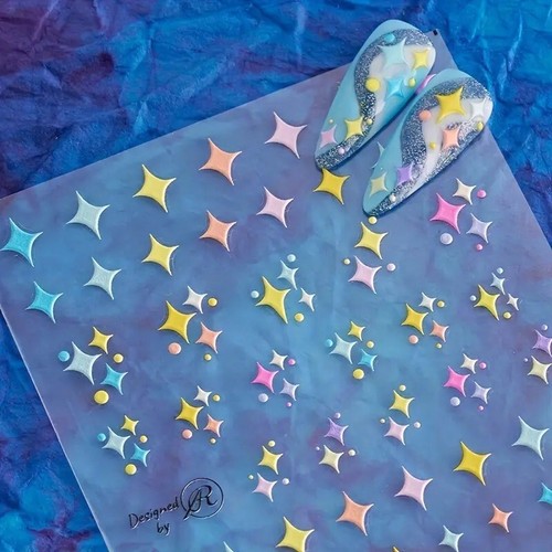 3D Embossed Star Assorted Designs Nail Art Vinly + Free Nail Art Tools - Picture 3 of 5