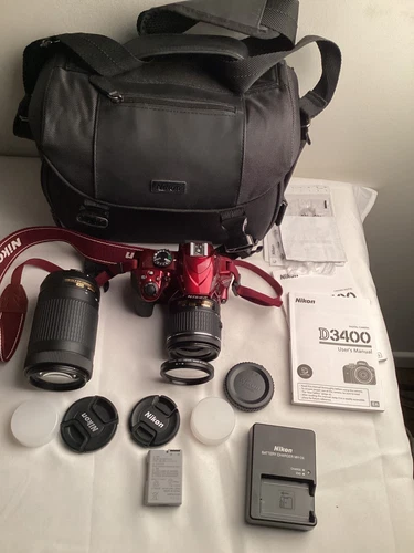 RED Nikon D3400 24.2MP Digital SLR Camera w/ 18-55 mm and 70-300mm Lenses +EXTRA