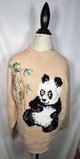 Vintage Handmade Panda Knitted Cozy Cottage Grandma Style Large Sweater  NICE  