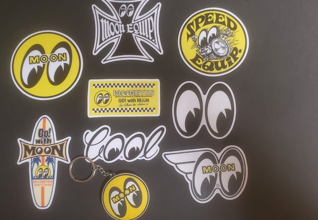 Mooneyes Key Chain and 8 Piece Sticker Set Moon Industries Street