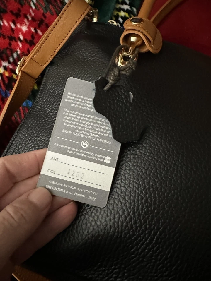 Bolso Bandolera Valentina Italia Cuero Negro Multi Compartimento Marrón Asas Foto 3 de 4