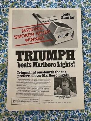 Vintage 1980 Triumph Cigarettes Print Ad Triumph Beats Marlboro Lights