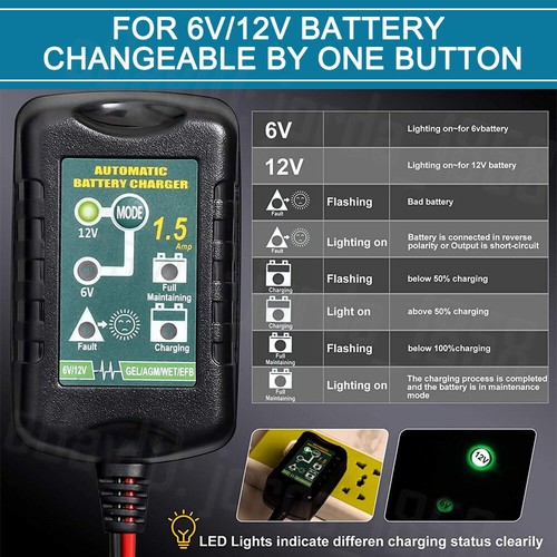 Automatic Battery Charger Maintainer Motorcycle Trickle Float For 6V 12V Battery - Picture 8 of 12