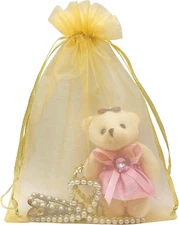 100Pcs Gold Organza Gift Bags 6X9 Inch Mesh Drawstring Pouch Jewelry Bags for We