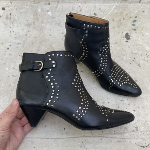 Joie Bickson Black Leather Studded Ankle Boots, Si