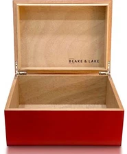 Large Wood Storage Box with Lid - Heritage Red Wooden Keepsake Boxes Home Decor