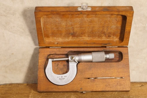Vintage Mitutoyo Micrometer 0-1" .0001" Original Wood Box Monogrammed