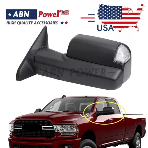 Left Driver Side Fits 2019-2022 Ram 2500 3500 Power Heated Towing Mirror+Puddle