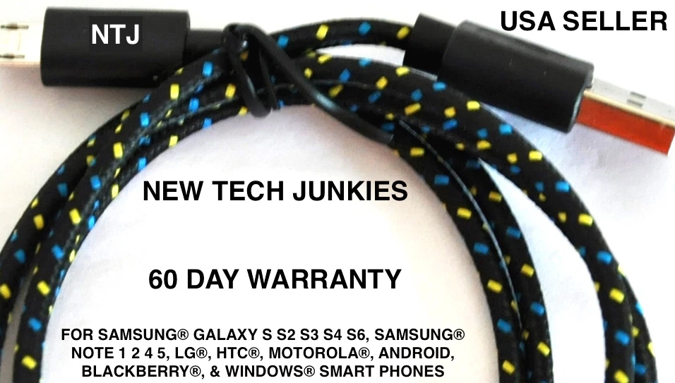 3ft Braided Micro USB power cord Charger Cable for samsung galaxy s4 s6+ s7 HTC - Image 3 of 4