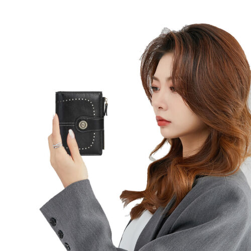 Cartera de cuero para mujeres con bloqueo RFID pequeña compacta portatarjetas de crédito cartera con cremallera - Imagen 4 de 47