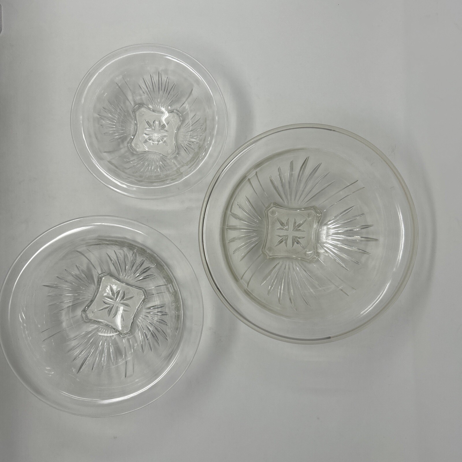 VTG Federal Glass Mixing Bowl Set of 3 Clear Star Design Flared Rim GREAT!(77)