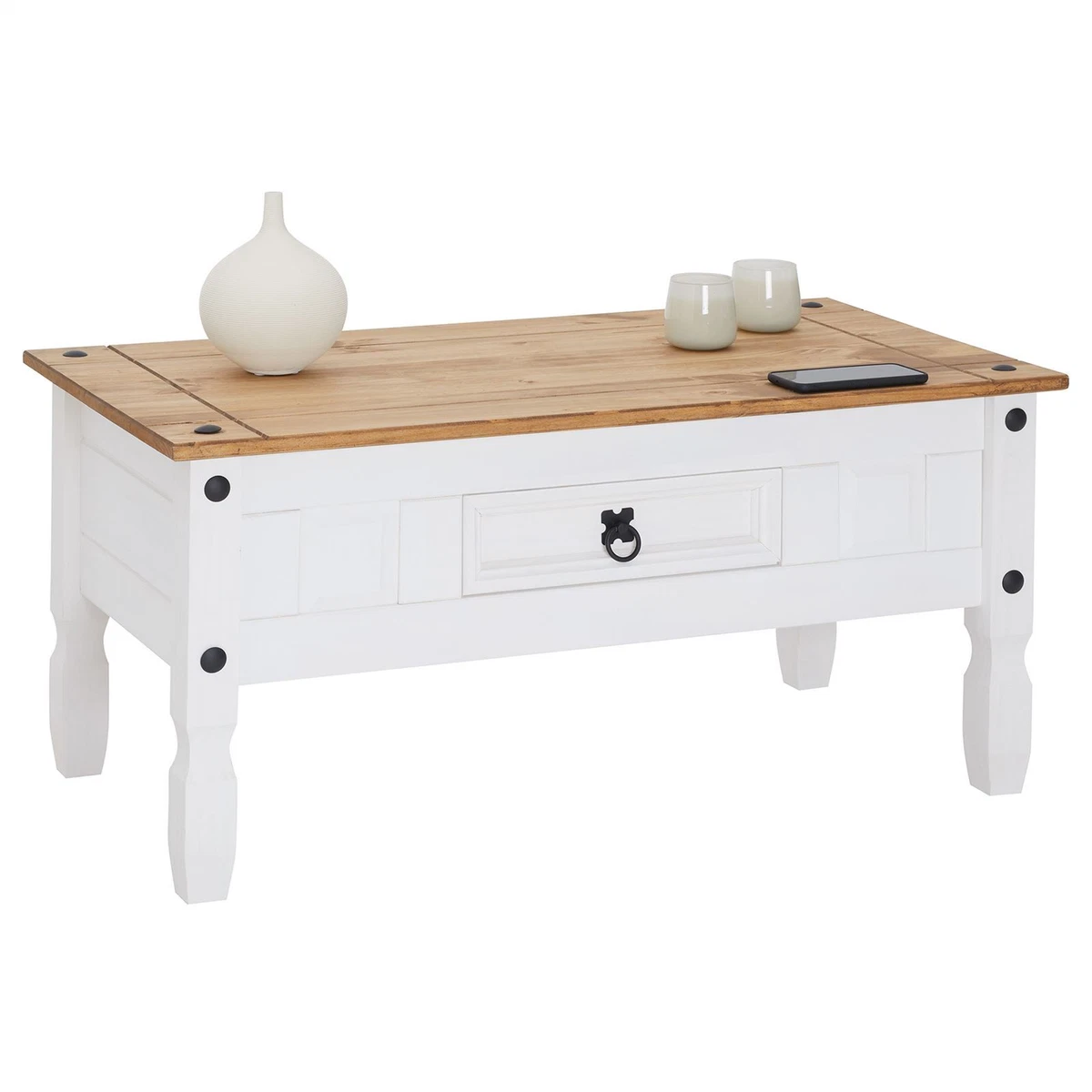 En.casa Couchtisch, »Kagiso« Wohnzimmertisch Mit 4 Schubladen 95x60x31cm Weiss Hochglanz S0d0b0i8