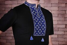 Vyshyvanka Traditional Embroidered Ukrainian men t-Shirt Ethnic Size XL , Black