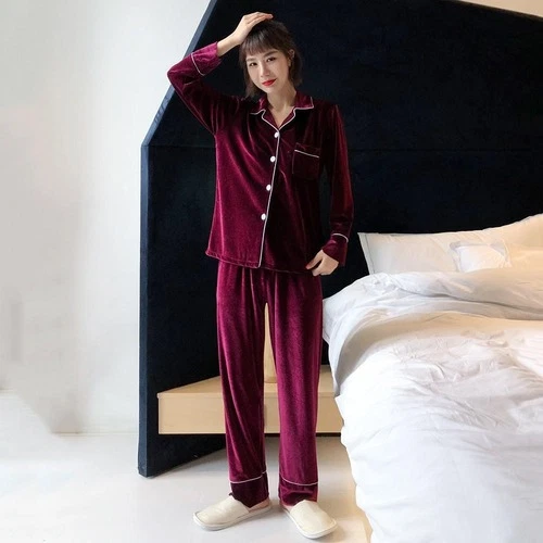 Plus Size Velour Pajamas Set Couple Sleepwear Suits Velvet 2PCS Trouser Homewear - Bild 11 von 32