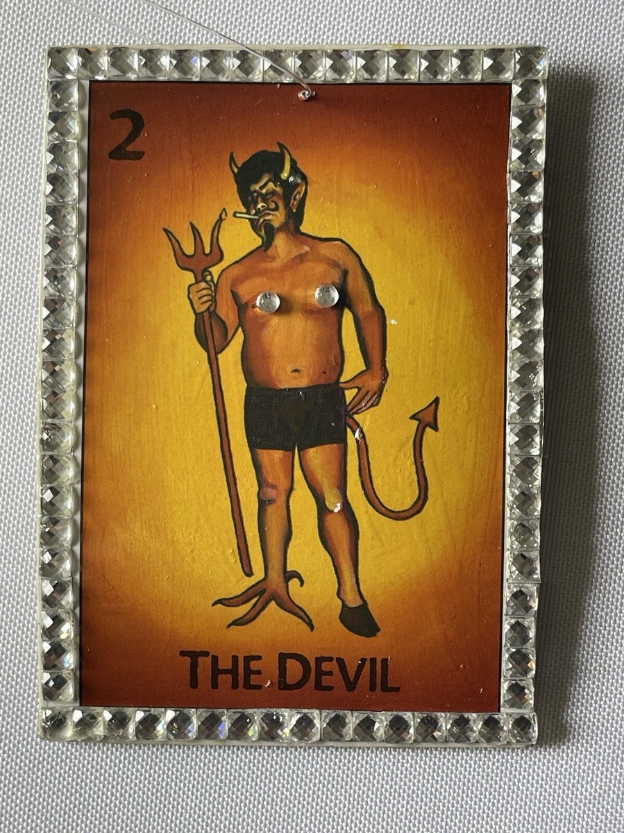 Lotería Mexicana Hand-crafted Decorated Card Ornament: El Diablo