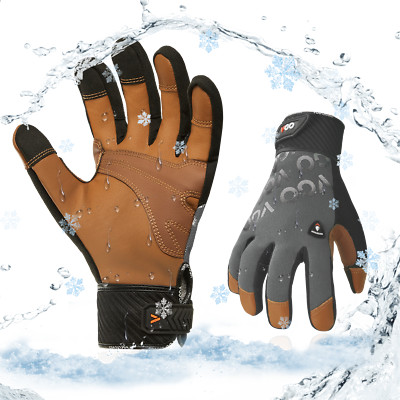 Vgo 1 Pair Goatskin Winter Waterproof Light Duty Work Glove (GA9604FLWP-GRA)