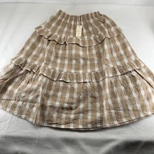 NWT Rylee Cru ruffle midi skirt putty plaid Cotton 8-9y