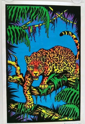 Vintage Original Jaguar Blacklight Poster 2001 Neon Jungle
