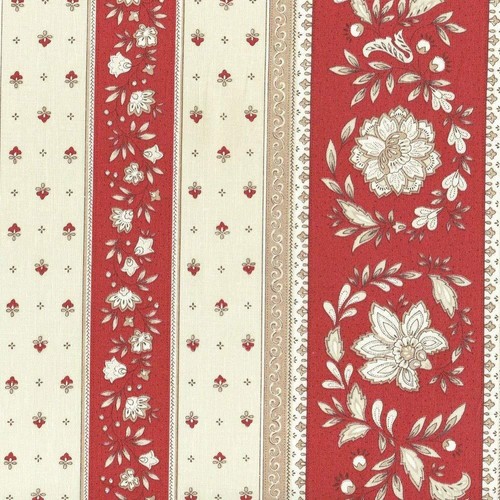 Textiles français Provençal stripe floral wreath fabric (Red) - 100% Cotton - Picture 3 of 5