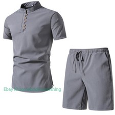 Men's Short Sleeve Shirts and Shorts Summer Outfit 2-Piece Set Sweatsuit Set