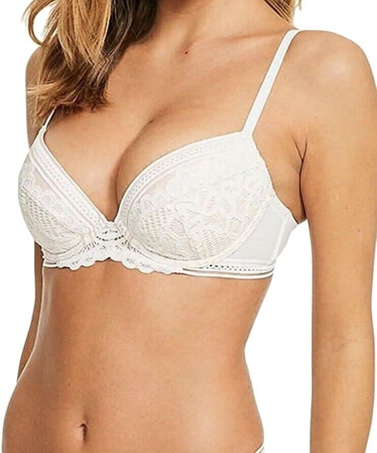 Figleaves Harper Bra White Geometric Lace 32G Underwired Padded Plunge 183167