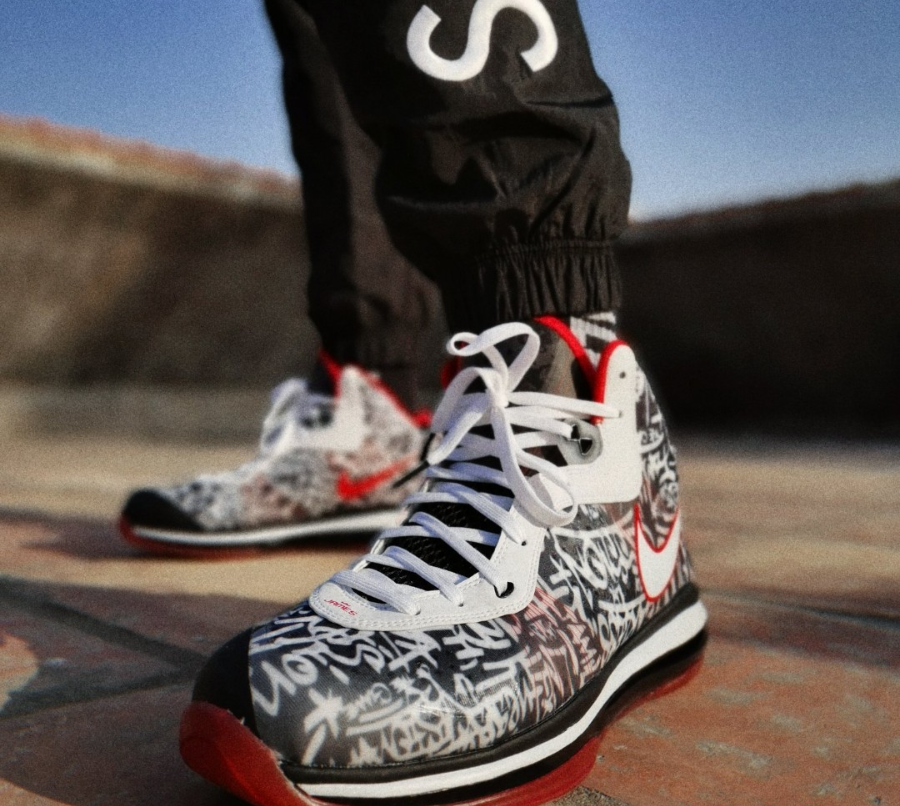 SAOLA Nike LeBron VIII 'GRAFFITI' DD8306 001 Nero Bianco Sport Rosso Nuove Uomo Taglia 9