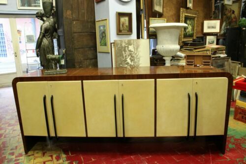 Credenza Retr&ograve; Scandinava 70x80x40 Cm - In Legno E Metallo, Bianco/Nero/Beige, Con Ante Scorrevoli