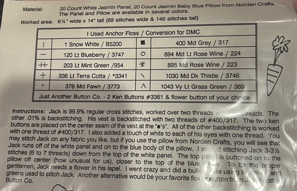 NEW JACK THE RABBIT Easter--Carrot--Sharp Dresser--Counted Cross Stitch Pattern - Image 3 of 3