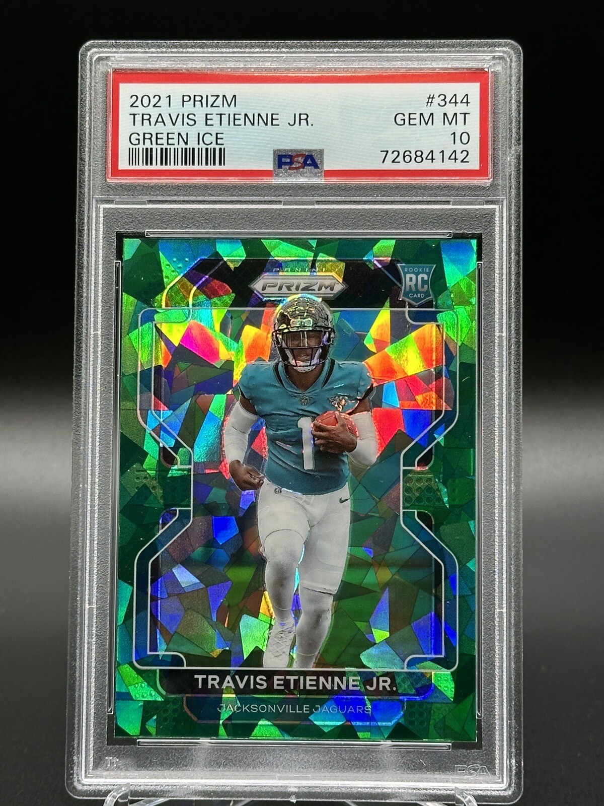 2021 Panini Prizm Travis Etienne Jr Green Ice Rookie RC PSA 10 Color Match #344