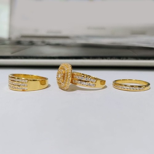 3 .85ct round diamond engagement trio ring set bridal & men 14k yellow gold over - Picture 12 of 14