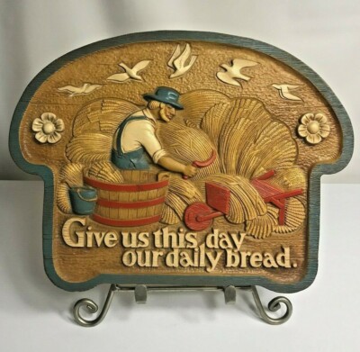 Vintage BURWOOD Wall Plaque ''Give us this day Our daily Bread'' Decor ~ 1986 ~USA