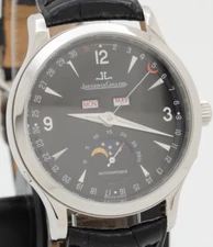 Jaeger LeCoultre Master Control Moon Black Full Calendar Stainless Steel Watch