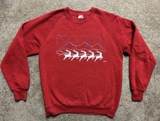 VTG 90 s Jerzees Women Size L Crewneck Christmas Reindeer Mountains Made In USA