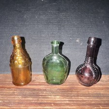 3 Miniature Glass Bottles Amber Green Purple Decorative Vials Potion Ointment