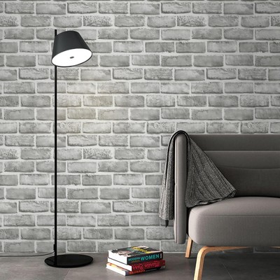 Guvana Grey Brick Wallpaper Peel and 17.3'' x 118'', White 