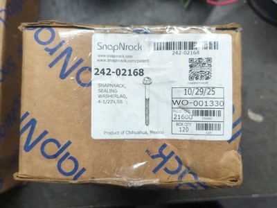 Box Of 120- SnapNrack Sealing Washer Stainless Steel Lag Bolt 4-1/2'' X 5/16'' 