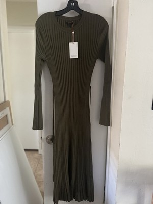 NWT Quince Ribbed Midi Dress Olive Green Size L